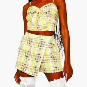 Dolls Kill Lime Green Plaid Skirt Set - Small